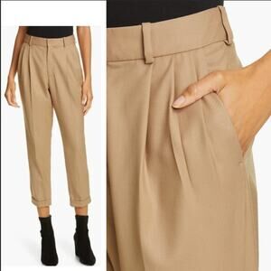 Nili Lotan 6 Montana Virgin WOOL Dress Pants $575 High Rise Pleated Crop Tan NWT